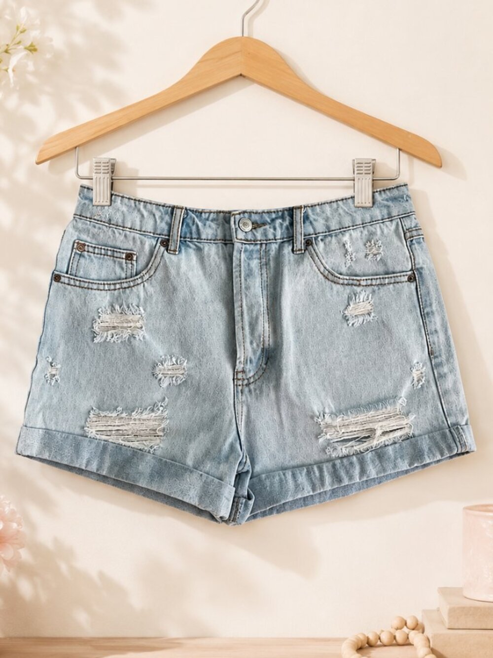 Forever 21 Light Blue Distressed Denim Shorts Ripped Jean Shorts